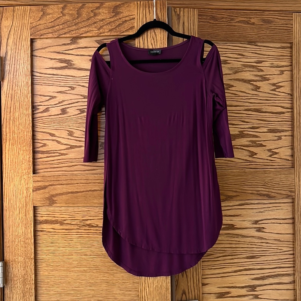 The Limited, Purple Shoulder Cut-Away, Long Top with 3/4 Sleeves, Size Small